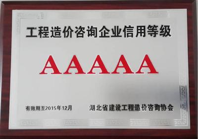 湖北省工程造價咨詢企業5A信用等級（2014-2015年） 工程造價咨詢行業標桿